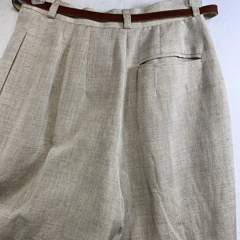 Harve' Benard Linen Blend Pants Women's 2 Petite Preppy Belted